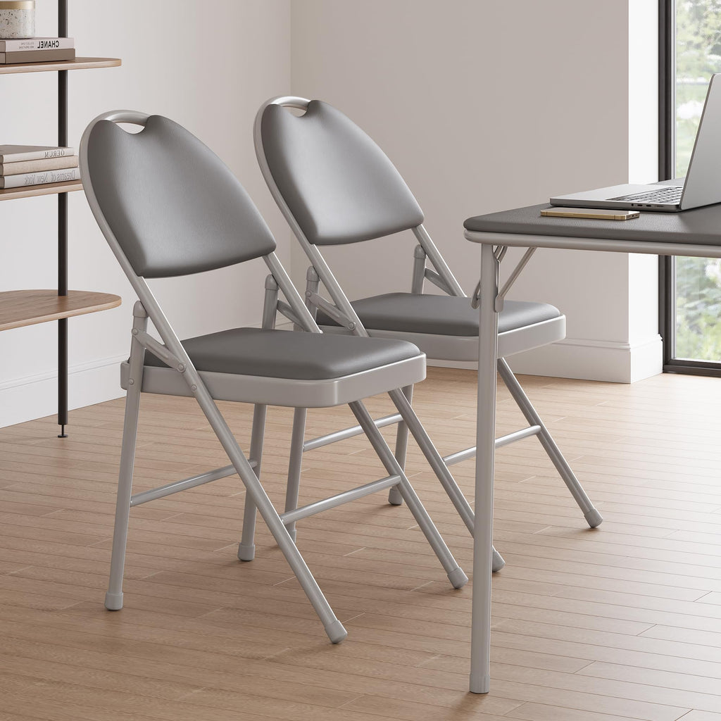 4-Piece PU Upholstered Folding Chair Set, Card Chairs, Gray