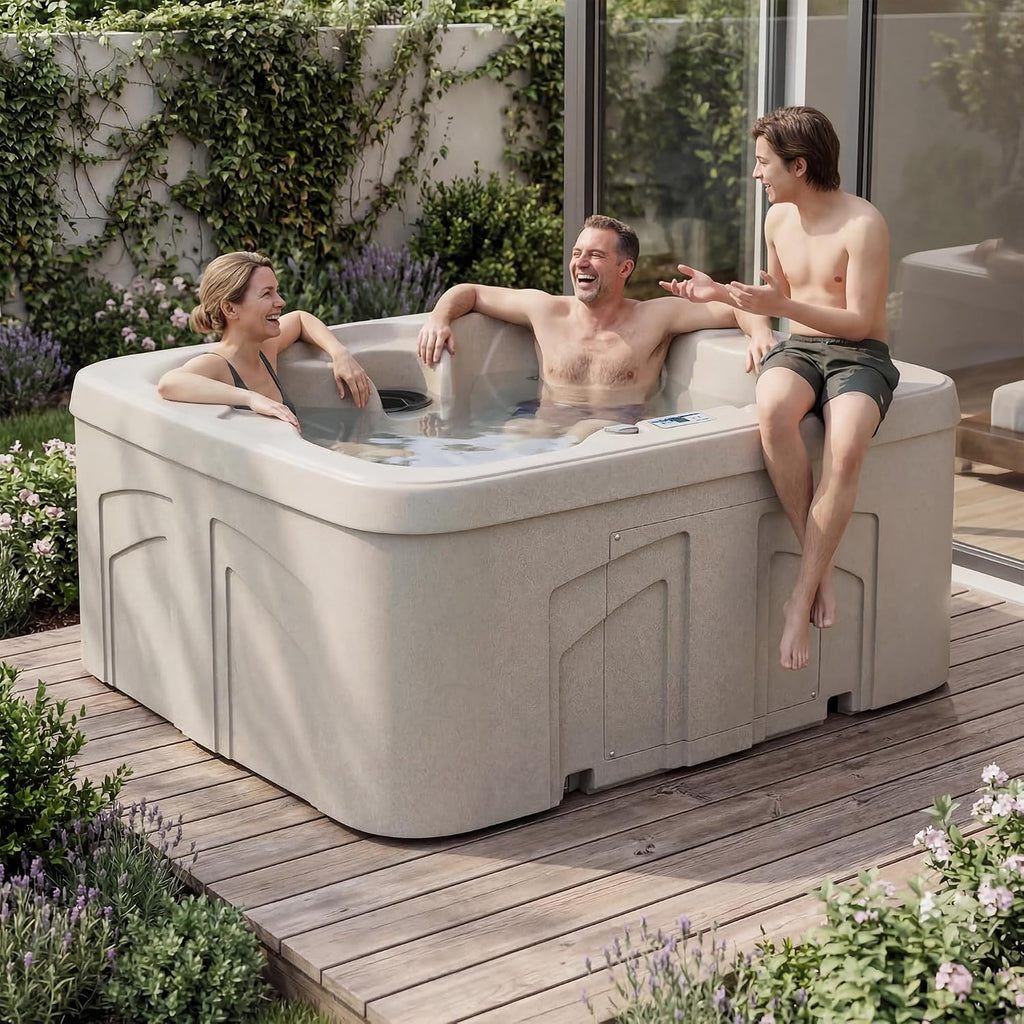 4-Person Plug & Play 13-Jet Hot Tub Spa and Thermal Cover, Sand | Outdoor Spa with 13 Jets 1.0 HP Pump, Thermal Cover