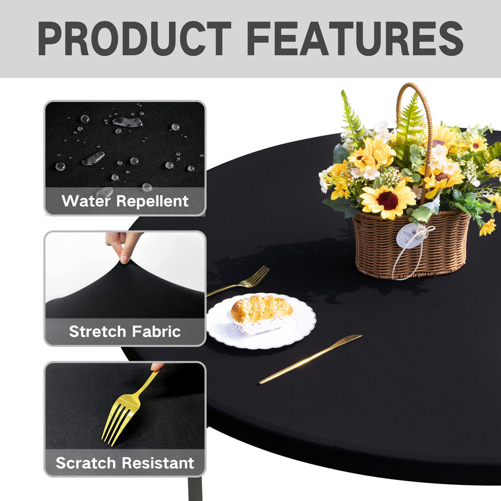 Round 5ft Fitted Table Cover Elastic Tablecloth, Black 60 in