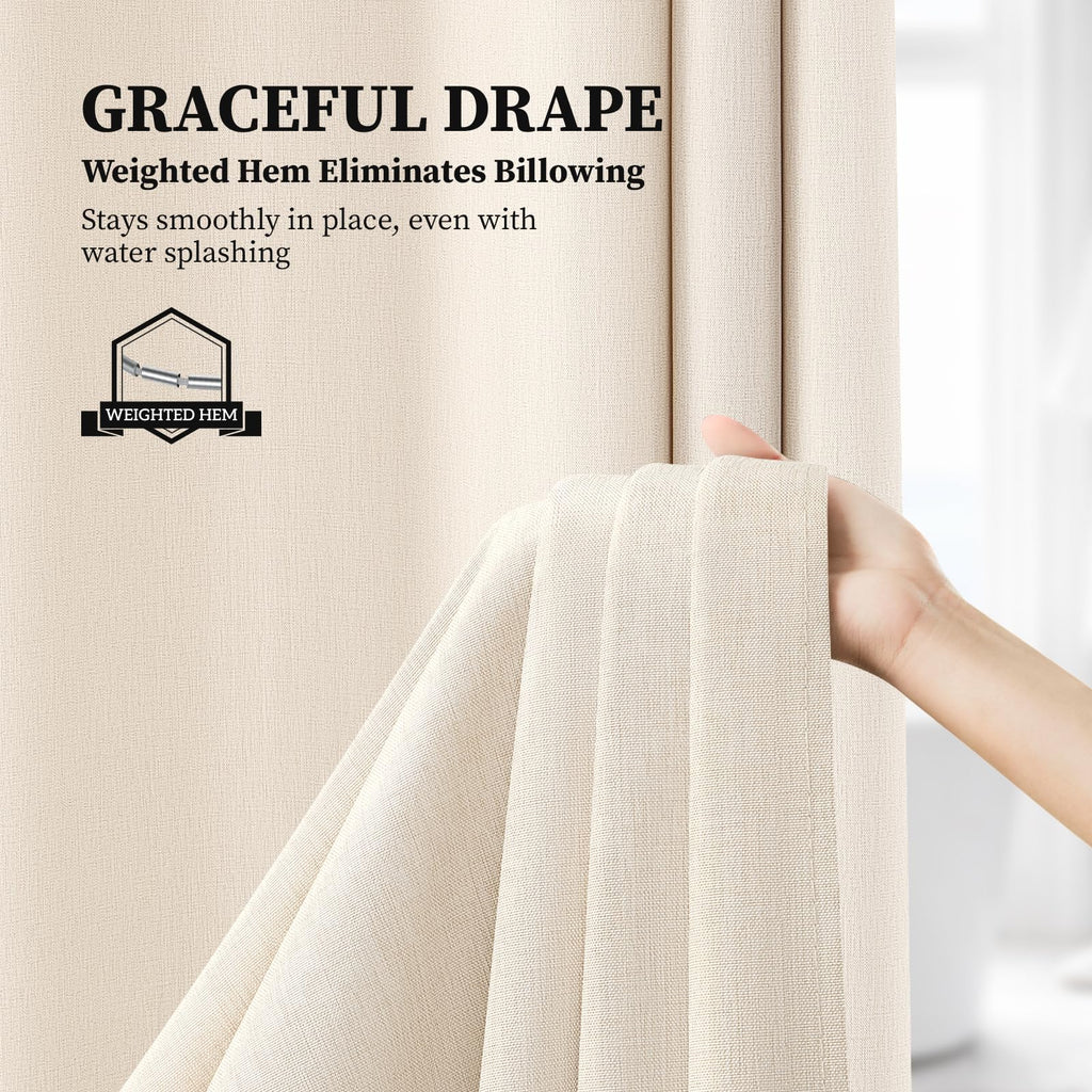 72x78 Linen Textured Waterproof Fabric Set, Beige/Cream