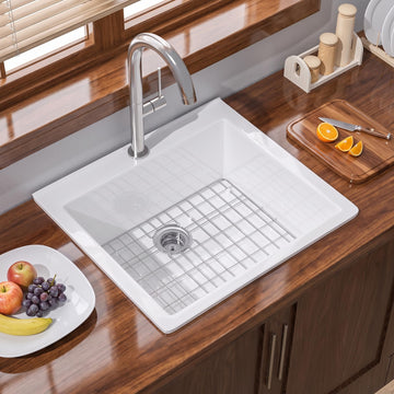 24 x 22 Inch Drop In Small Fireclay Kitchen Sink White 1 Hole