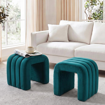 Small Ottoman Set of 2, Vanity Stools with Aesthetic Channel Tufted, Ottoman Foot Stool, Upholstered Foot Rest Extra