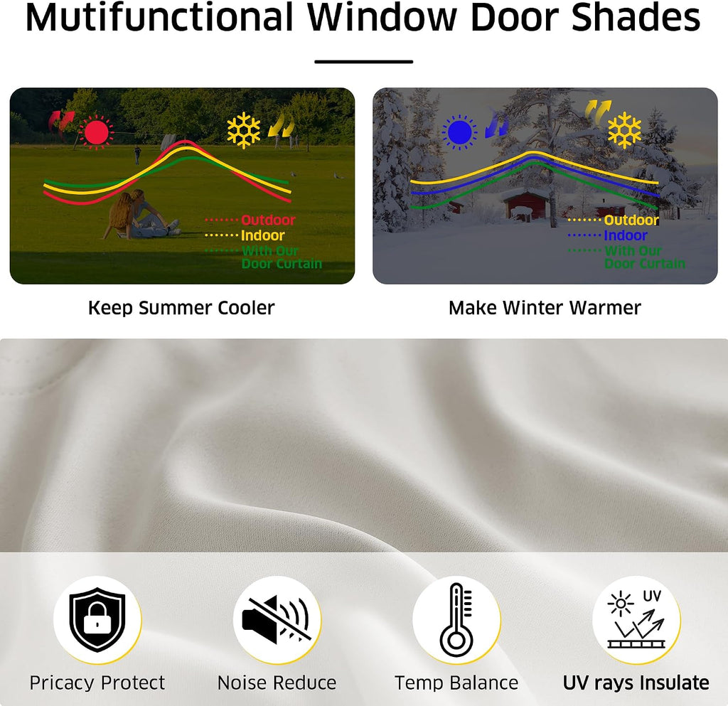 Natural Blackout Roller Shades, No Drill Cordless Door Blinds | Thermal Insulated, Privacy Shades, No Tools Roll
