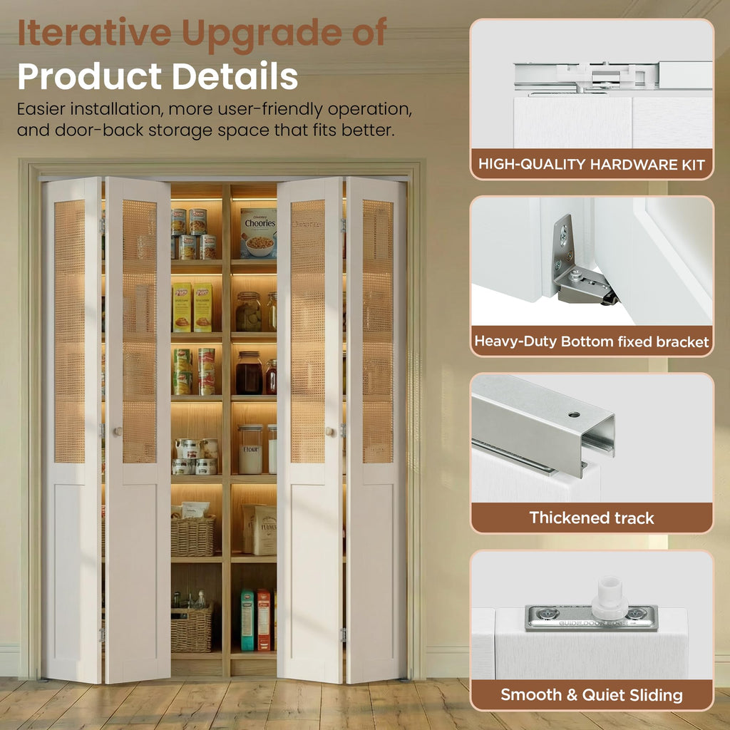 Rattan Bifold Closet Door for 48"x80" Opening, MDF, White