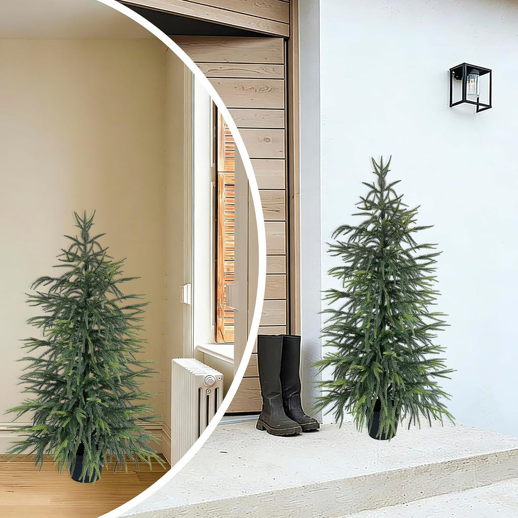 4FT Norfolk Pine Christmas Tree (2 Pack) - Real Touch Realistic Faux Potted Tree, Soft Needle Artificial Winter