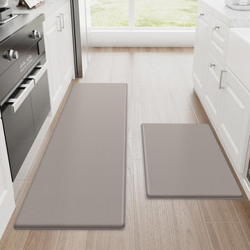 Kitchen Mats for Floor, 2-Piece Anti-Fatigue Kitchen Rugs, Khaki | 17.3" x 30" + 17.3" x 47", cushioned comfort
