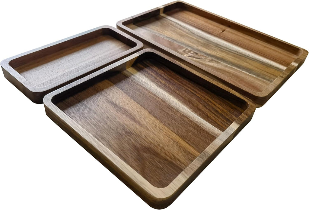 Acacia Wooden Valet Tray for Men,Natural Wood Grain EDC Tray Set Catch All for Keys Wallet Phone Glasses Watch - Set of 3