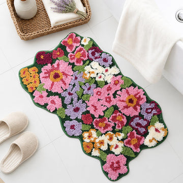 Floral Bath Mat, Cute Bath Mat, 32'' x 20'', Green