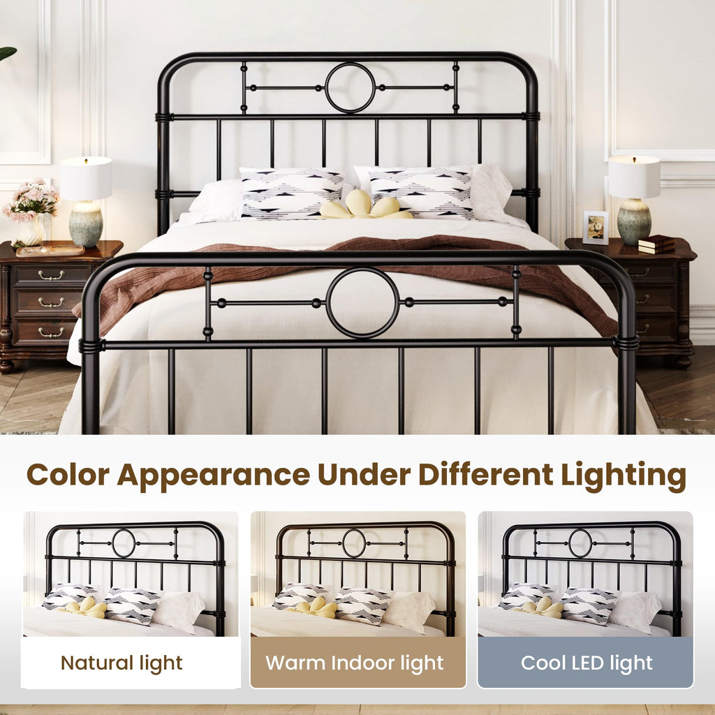 Metal Platform Bed Frame with Vintage Headboard