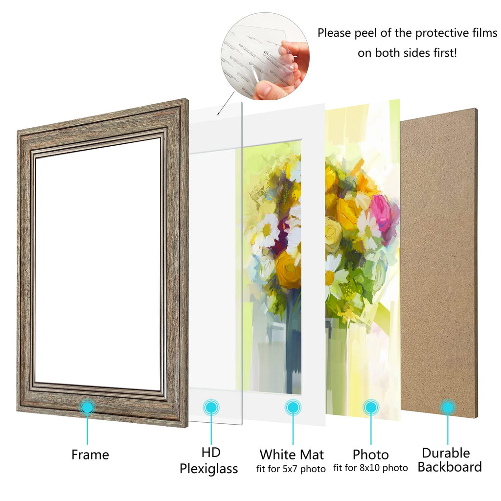 8x10 Picture Frame Set of 4, Rustic Farmhouse Picture Frames for Table or Wall Hanging