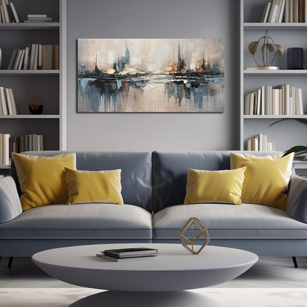 Abstract Canvas Wall Art for Bedrooom Blue and Gray Wall Decor City Wall Art Inches