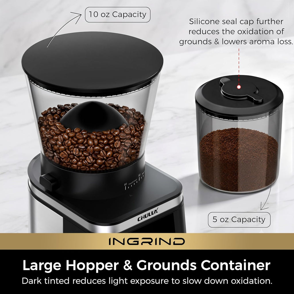 InGrind Conical Burr Electric Coffee Grinder with 60 Grind Settings | Professional Anti-Static Module, 3 Smart Grind