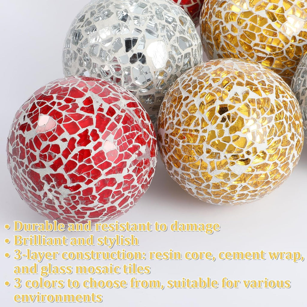 Decorative Balls for Bowls, 2.4 Inch Mosaic Sphere Balls Decorative, Mosaic Glass Orbs Centerpiece Balls - Set of 6