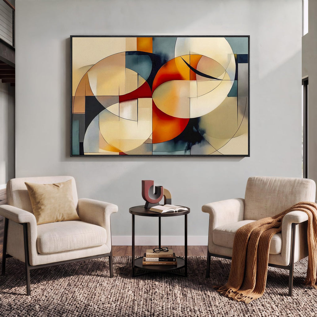 Extra Large Framed Geometric Abstract Wall Art, 60x40 In