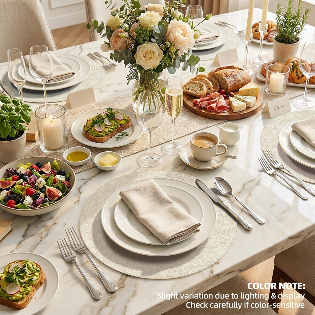 Placemats, 15 Inch Round Faux Leather Place Mats - Set of 6