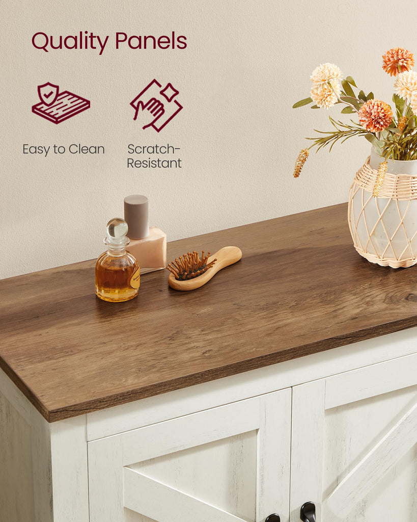 Farmhouse Storage Cabinet with 4 Barn Doors, Adjustable Shelves