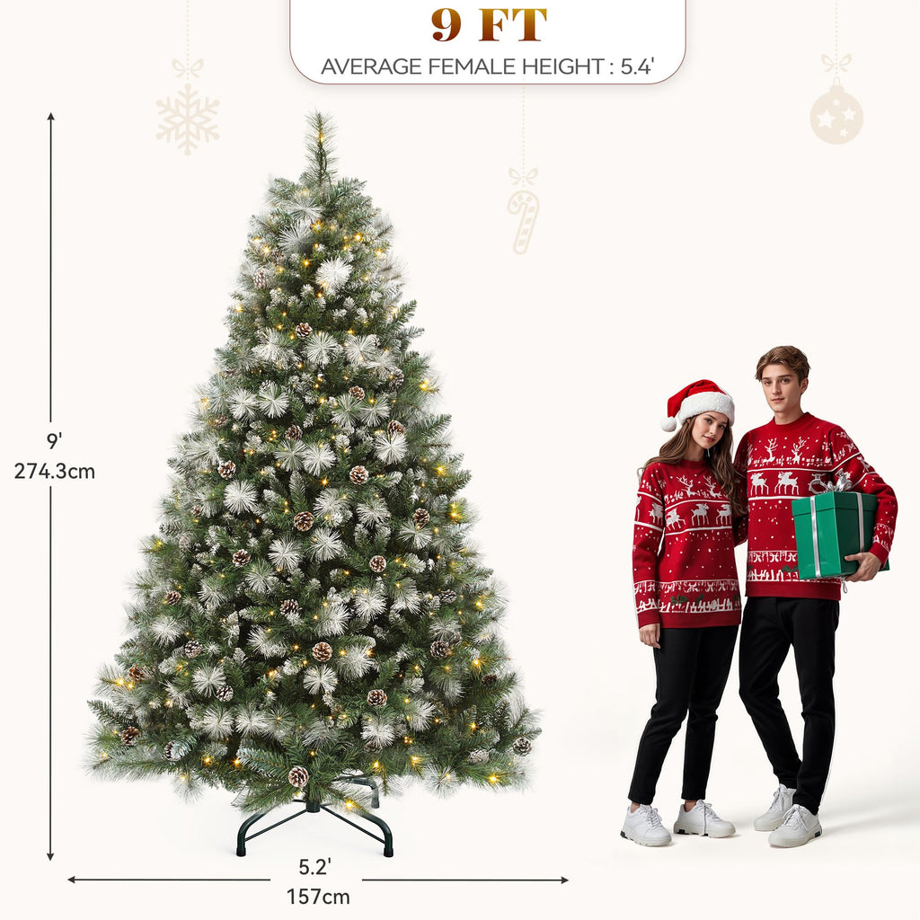 9ft Prelit Christmas Tree w/Pine Cones & Pine Needles & Remote