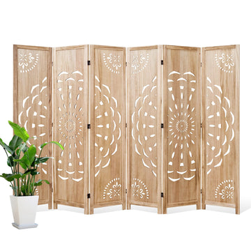 66.9Inch Wooden Room Partition - 6 Panels Boho-Styled Space Room Divider /Office, Headboard & Yoga/Photo/Video Call