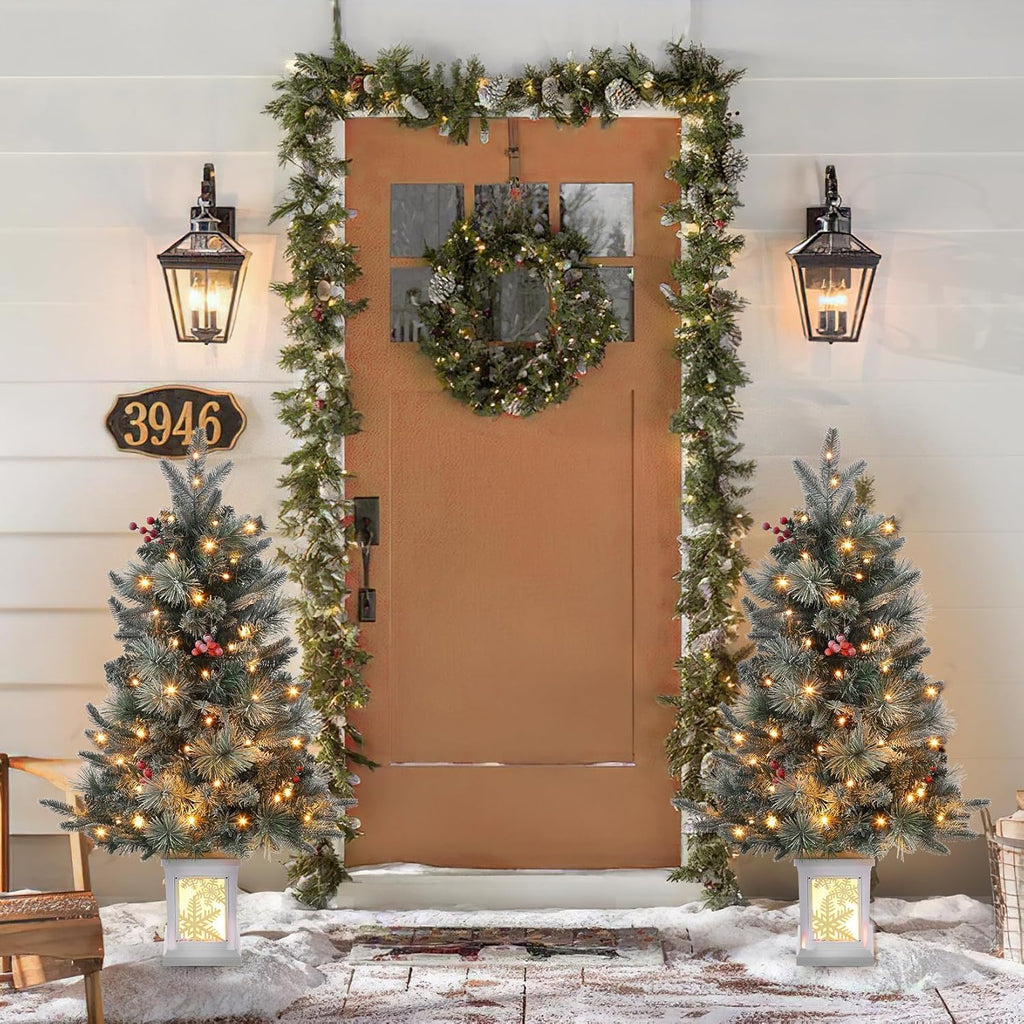 3Ft Pre-Lit Holiday Christmas Tree with Snowflake Base, Artificial Christmas Tree with Timer Function and 78 Led