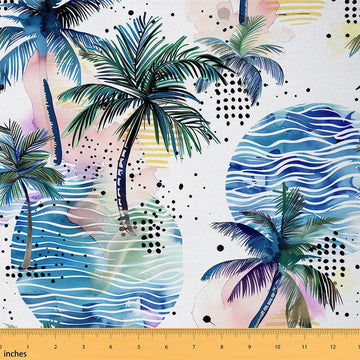 Hawaiian Style Soft Polyester No Stretch Fabric for Curtain Palm Leaves Fabric by The Yard Coconut Tree Tropical