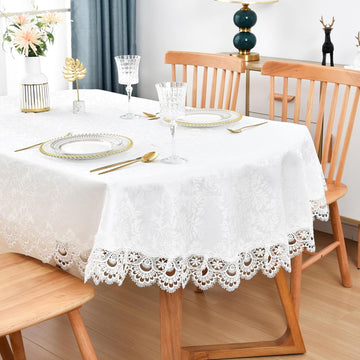 Elegant White Lace Jacquard Oval Tablecloth Tabletop Decoration Cover for Oval Tables Home Decoratio