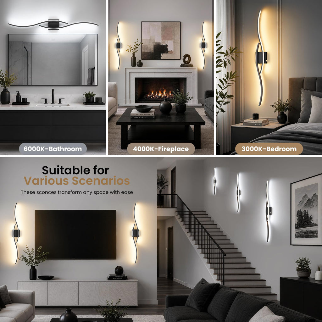 Battery Operated Wall Sconces Set of 2, Black, 39.4 Inch