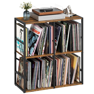 3-Tier Vinyl Record Storage Stand, Holds 300+ Records, Wooden Desktop
