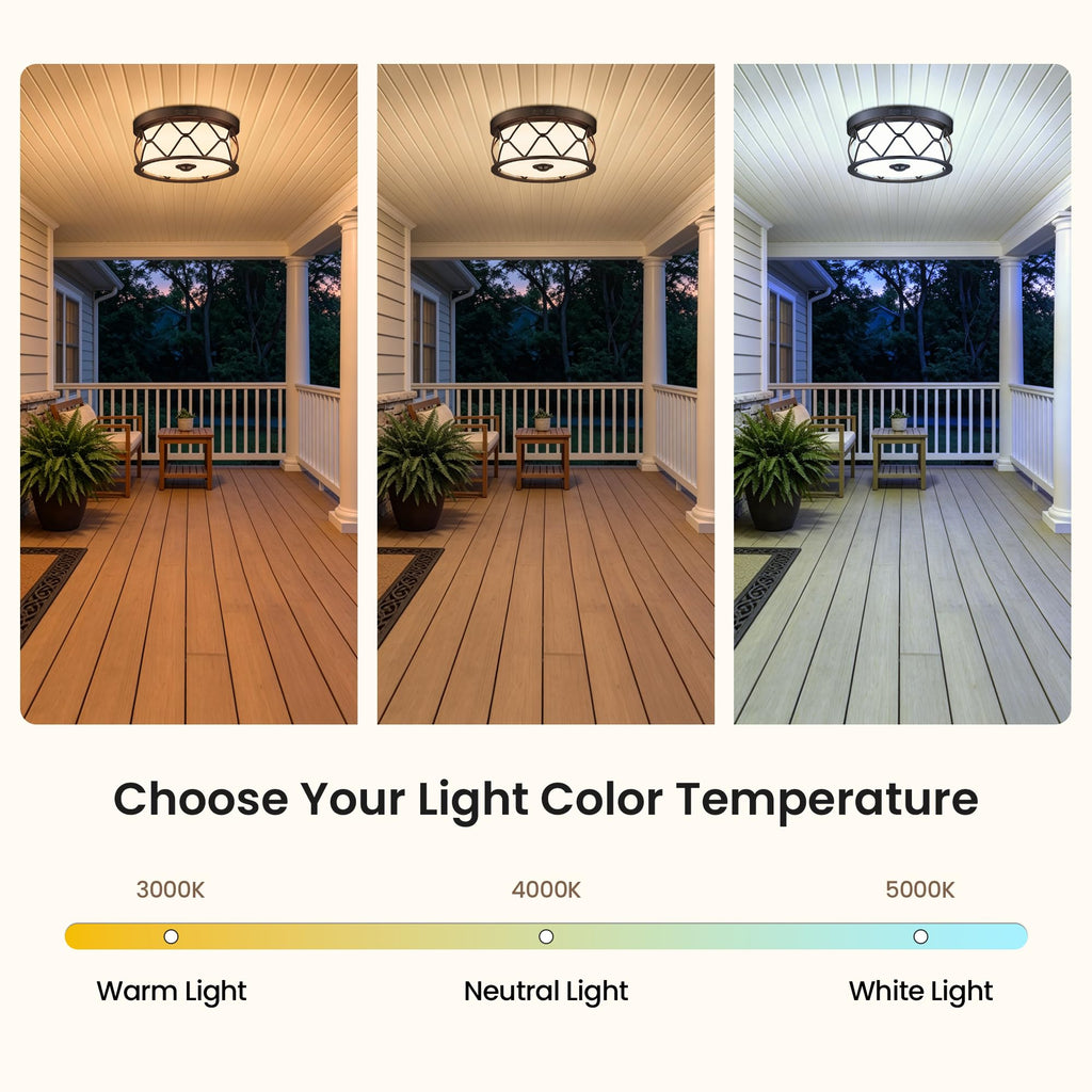 Motion Sensor Outdoor Ceiling Light, LED Flush Mount Porch Light