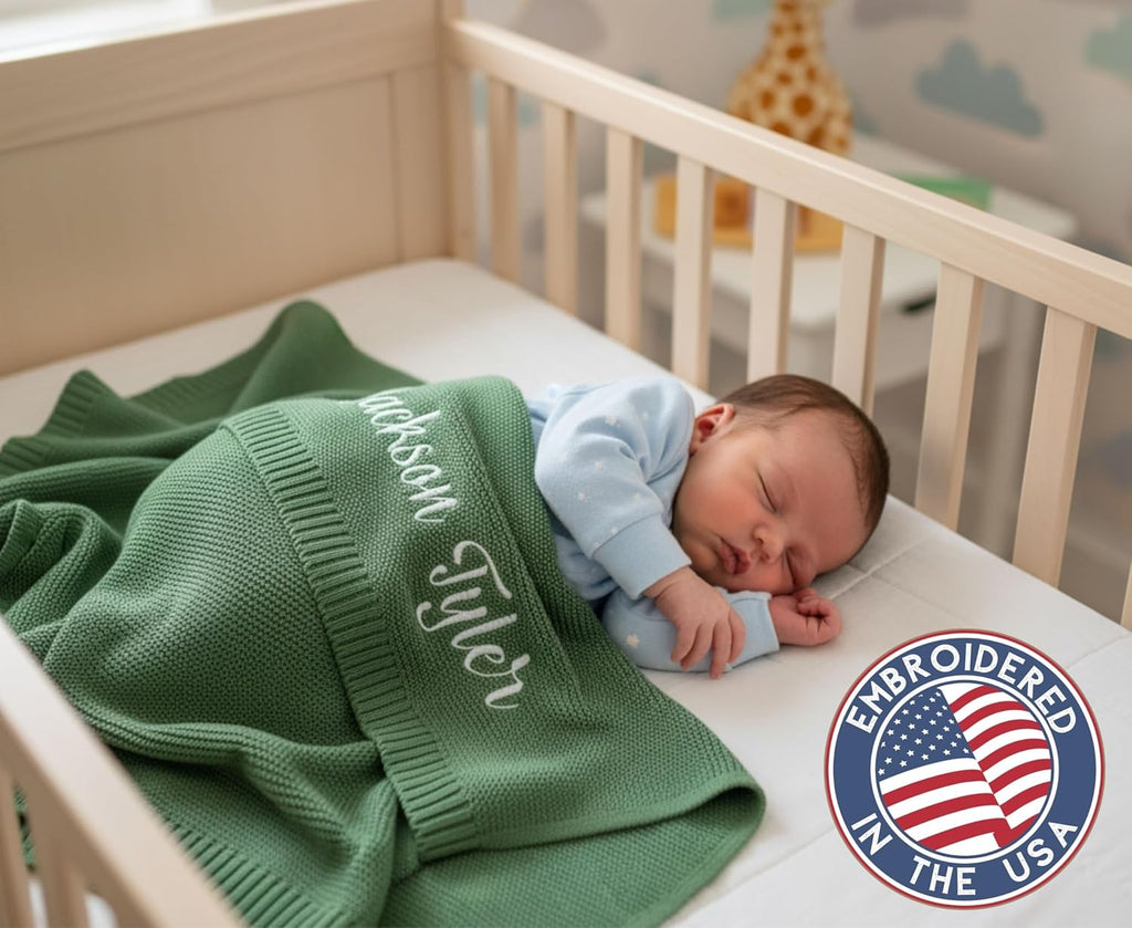 Blanket, 100% GOTS Organic Certified, Customized Swaddle Blanket with Name, Receiving Blankets for Boys and Girls