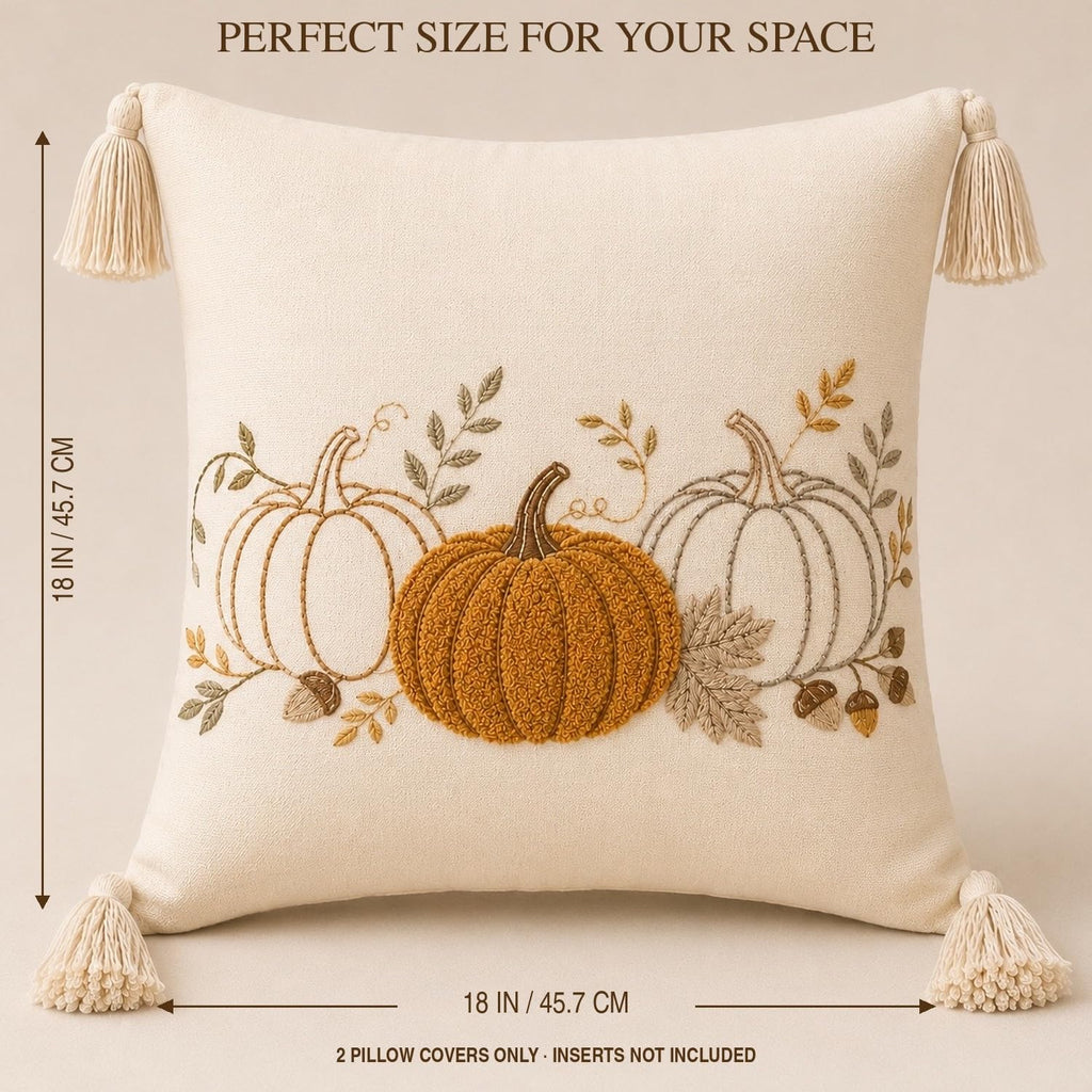 Fall Pumpkin Pillow Covers 18x18 Set of 2, Boho Neutral Pumpkin Decor