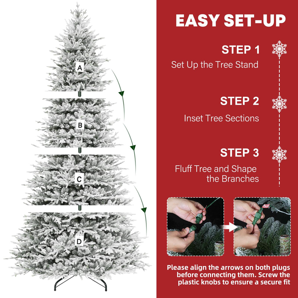 12 ft Prelit Christmas Tree with Realistic Flocked PE Foliage