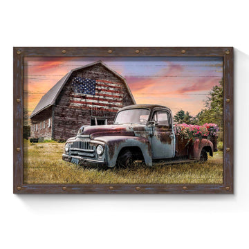 Rustic Farmhouse Classic Truck Wood Framed Wall Art 36"x24"