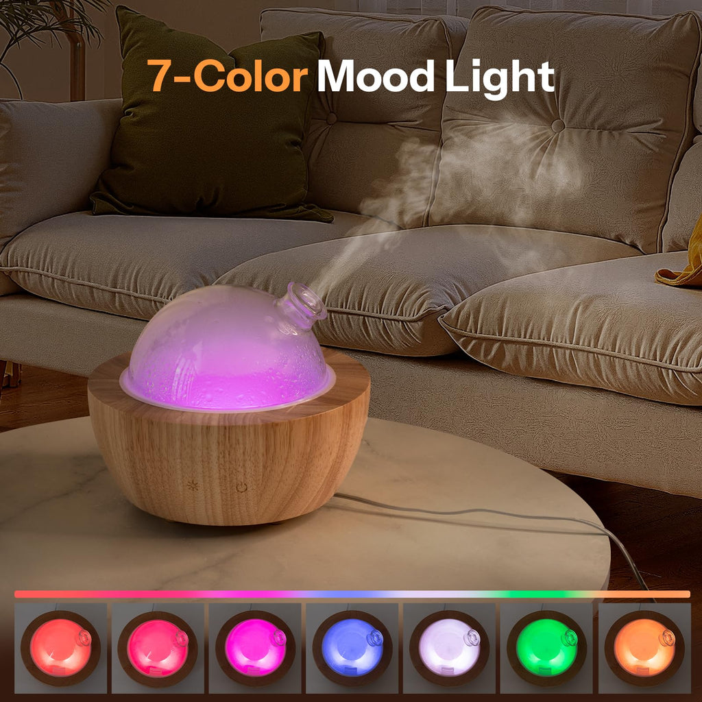 280ml Glass Essential Oil Diffuser with Natural Wood Base, The 2025 Upgrade Aromatherapy Diffusers, Cool Mist Air