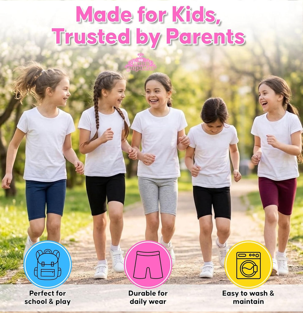 Girls Cotton Spandex Biker Shorts Pack Stretch Active Shorts Elastic Waist Dance School Play