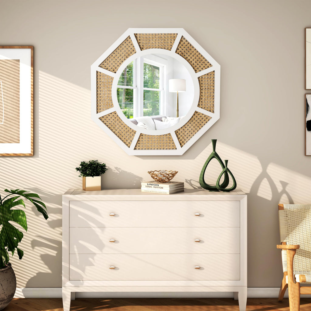 24" Large Rattan Wall Mirror Decoraive Boho Wall Decor Mirror