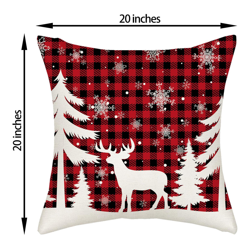 Christmas Pillow Covers 20x20 Red Black Buffalo Plaid Decor Throw Pillows Case for Couch Xmas Winter Snowflake Deer