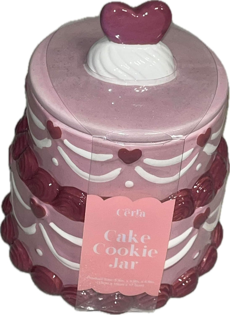 Vintage Style Ceramic Cake Cookie Jar, Pink and Purple, 5 x 5.5 inches