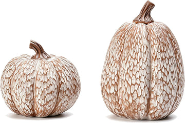 Resin Pumpkin Figurines, Lattice Fall Thanksgiving Decor - Set of 2