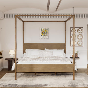 Gana Classic Canopy Bed Frame, 4 Poster Bed Frame and Headboard, Wooden Slat Support, Bed