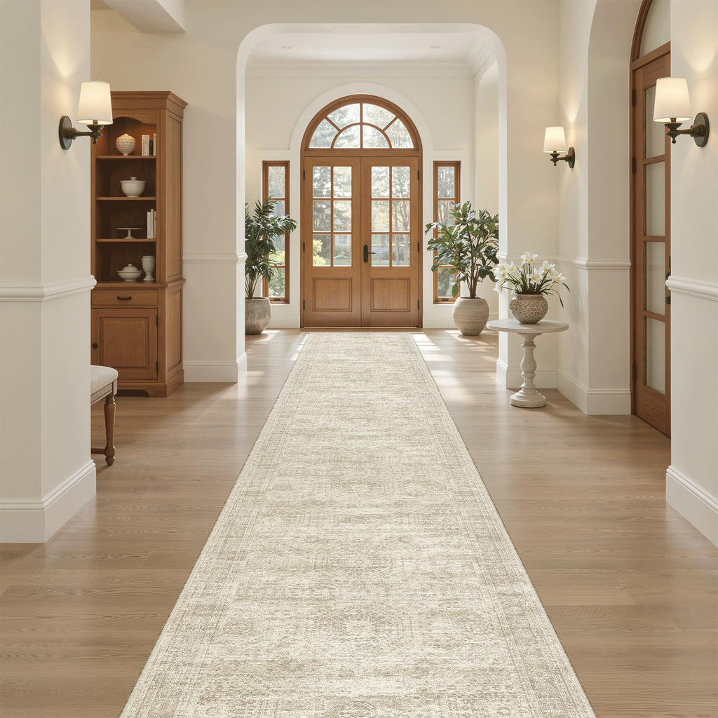 Hallway Runner Rug 2'6" x 14' Washable Long Kitchen Rugs Beige