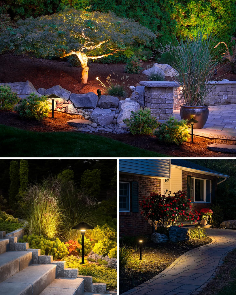 All-in-ONE Landscape Lighting Kit 6-Pack LED Outdoor Pathway Lights, 2-Pack Spotlights, 60W Transformer, 100FT 16/2