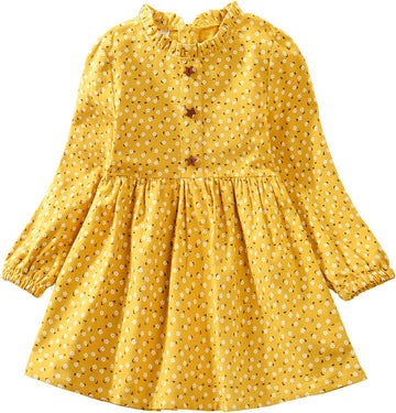 Toddler Girls Cotton Dress Floral Dress for Little Girls midi Dress Fall Winter Dress