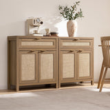 Sideboard Buffet Cabinet Set of 3, Rattan Credenza Storage Cabinet, Boho Buffet Table Console Cabinets with Drawer