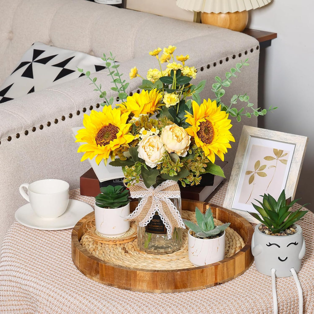 Fake Flowers in Vase, Artificial Flowers with Vase Faux Silk Floral Arrangement Table Centerpieces Decor Dining
