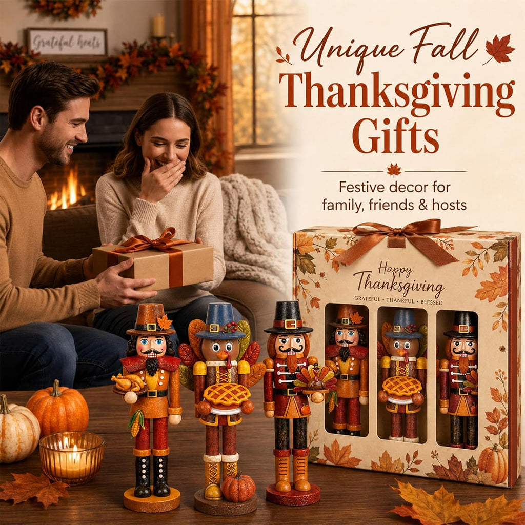 Fall Thanksgiving Nutcracker Turkey Figures Fall Table Decor - Set of 3