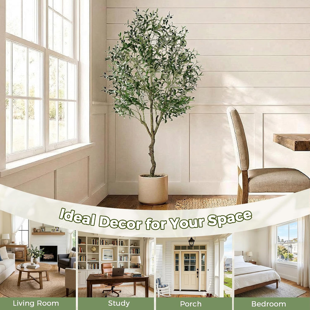 Artificial Olive Tree Indoor 6FT, Tall Faux Olive Tree with White Planter