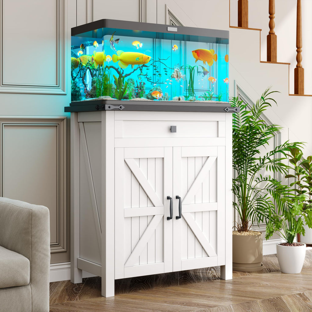 20 Gallon Fish Tank Stand with Power Outlets, Farmhouse Decorative Aquarium Stand Furniture with Adjustable Shelves