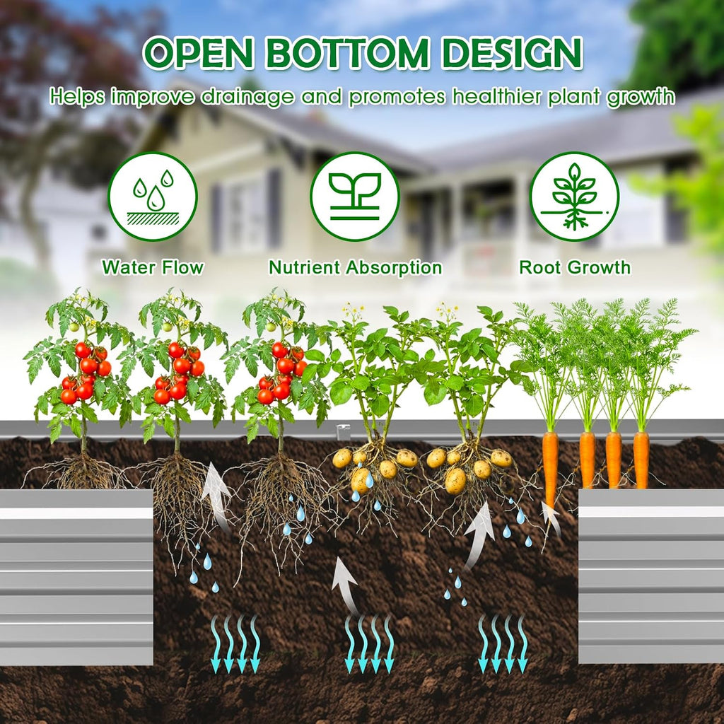 8x4x1FT Galvanized Raised Garden Bed, Metal Planter, Silver,1 Pack | Thick Galvanized Steel, Easy Assembly,Outdoor
