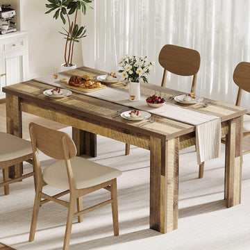 63" Farmhouse Dining Table for 4-6, Rectangular, Retro Brown
