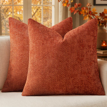 Fall Decorative Couch Throw Pillow Covers 20x20 Burnt Orange 2 Pack